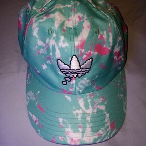 Adidas teal and pink tie-dye cloud logo hat EUC